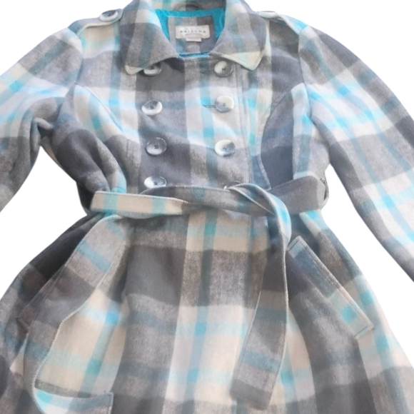 ARIZONA Size Large Plaid Double-Breasted Women's Coat Peacoat Blue & Gray Warm - Picture 6 of 16